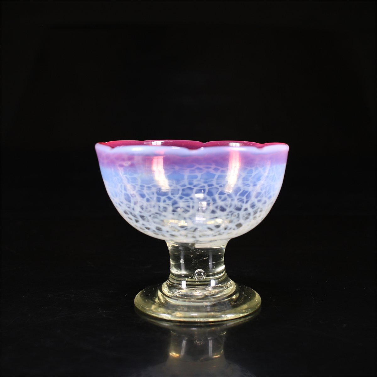 吉】PB416 貴重品 明治時代 【ウランガラス】 緑足赤縁鼈甲紋