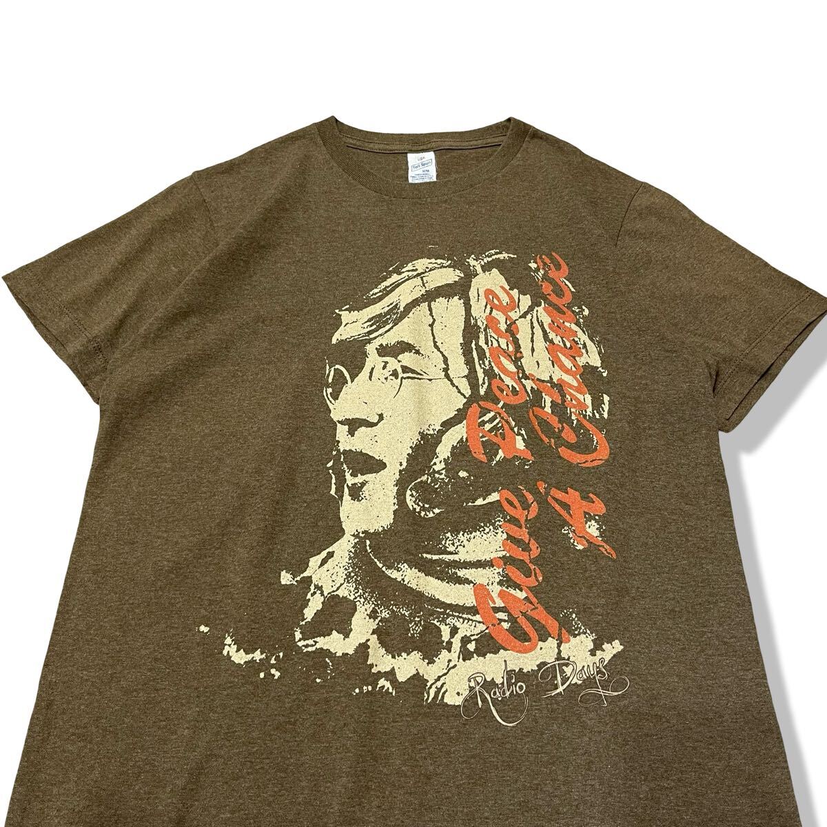 【00s】ジョン・レノン 平和を我らに 楽曲名 フェイスプリントTシャツ ブラウン M 半袖 クルーネック バンT ロックTシャツ USA製_画像4