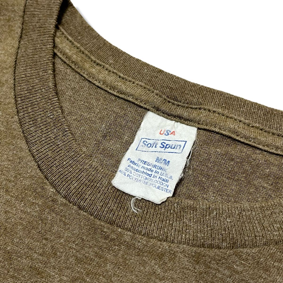 【00s】ジョン・レノン 平和を我らに 楽曲名 フェイスプリントTシャツ ブラウン M 半袖 クルーネック バンT ロックTシャツ USA製_画像7