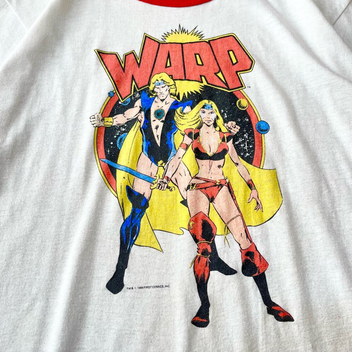 【ヴィンテージ】80s USA製 WARP(ワープ) アメコミ 漫画 リンガーTシャツ L スクリーンスターズ シングルステッチ 半袖 ビンテージTシャツ