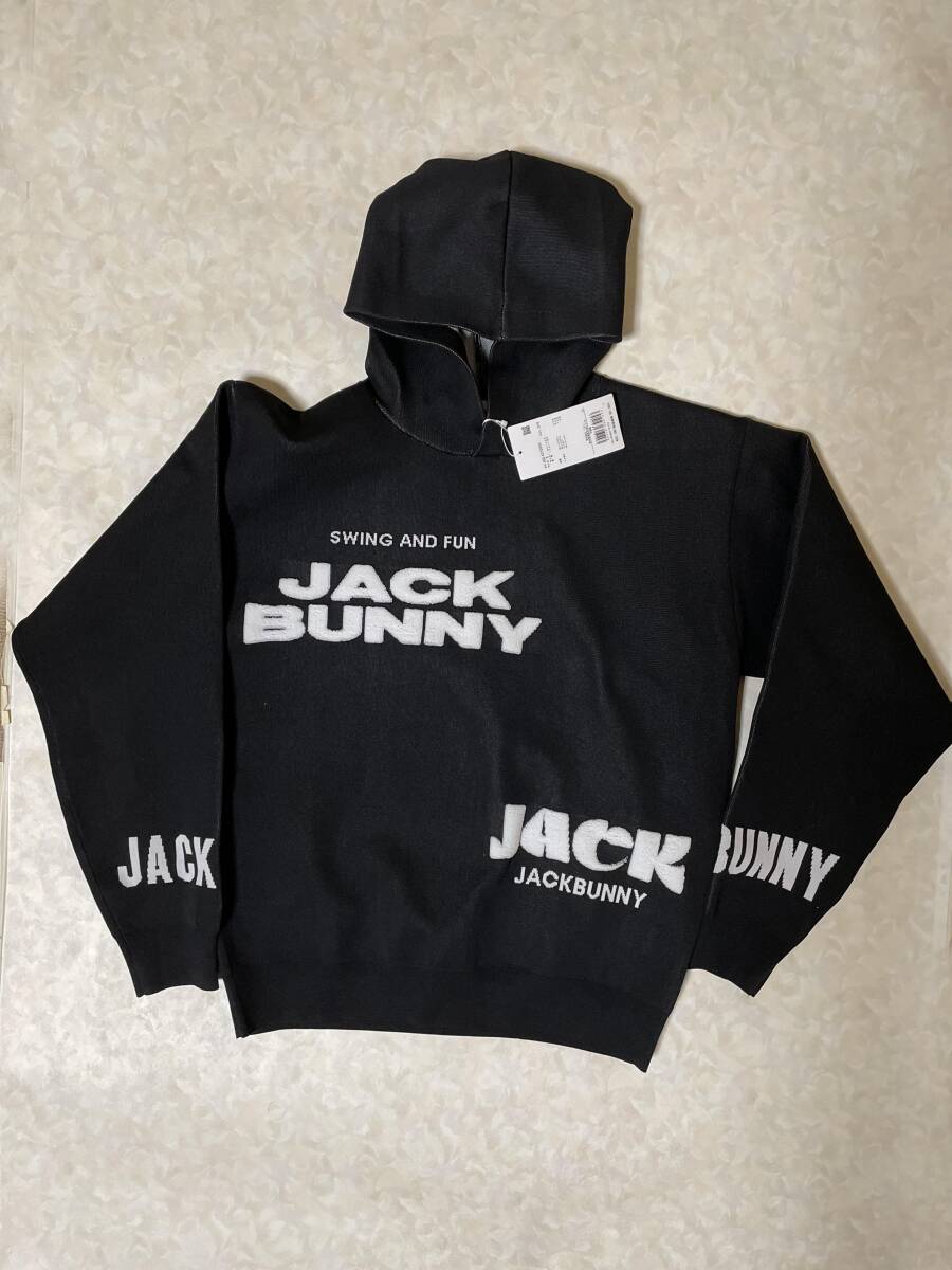 Jack Bunny ジャックバニー ロゴジャガード ニットパーカー 262-4272933 ブラック サイズ5 2024 秋冬モデル