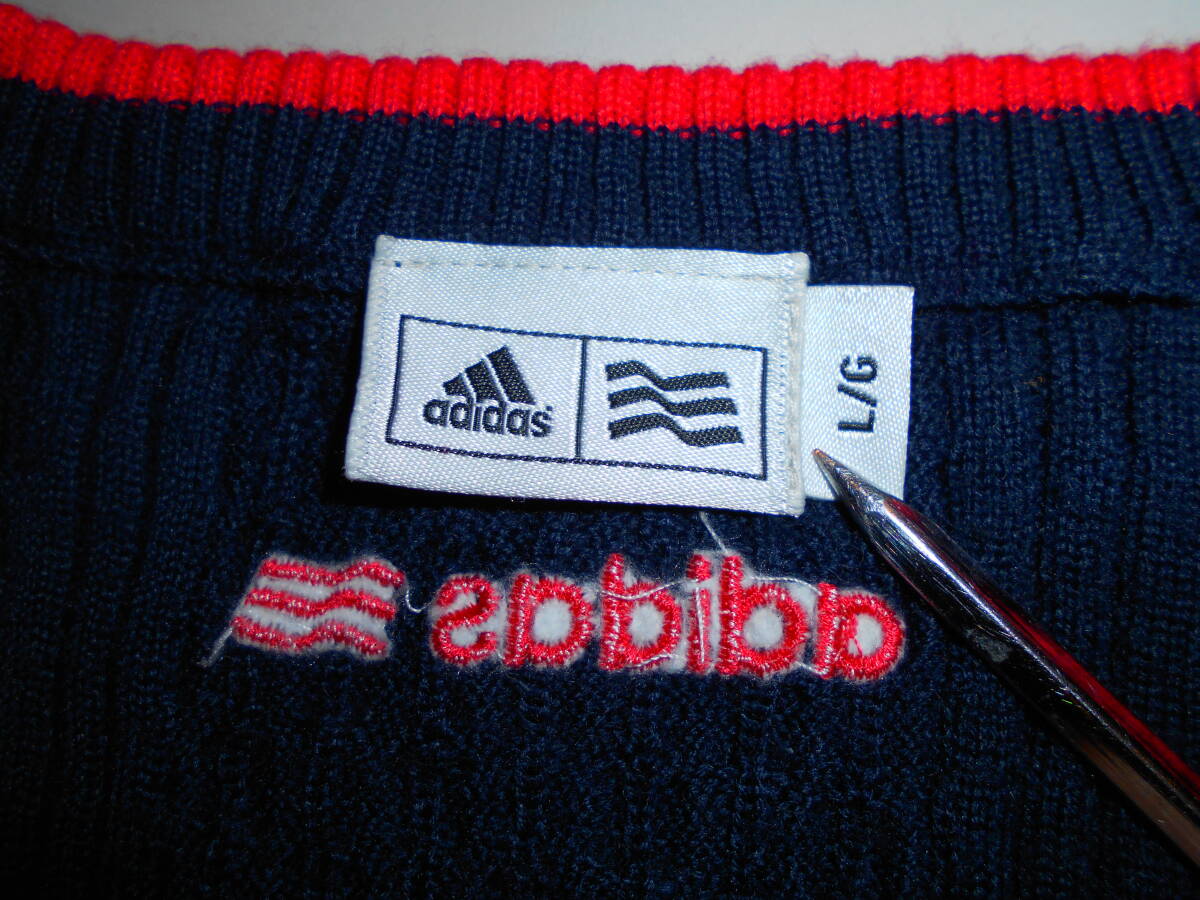 b669◆adidas ニットベスト◆アディダス L 女性用 ネイビー アクリル/ウール ケーブル セーター Vネック 刺繍入 テーラーメイド ゴルフ7B_画像6
