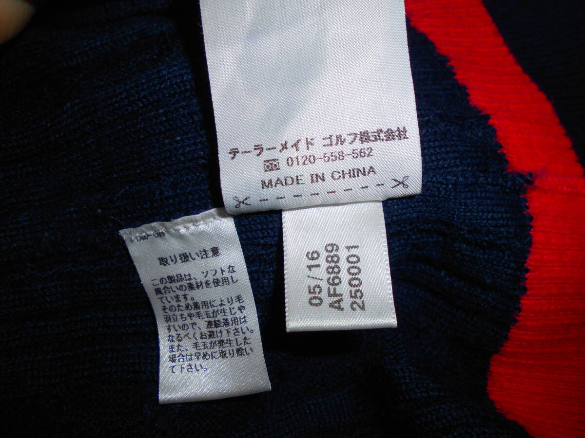 b669◆adidas ニットベスト◆アディダス L 女性用 ネイビー アクリル/ウール ケーブル セーター Vネック 刺繍入 テーラーメイド ゴルフ7B_画像9