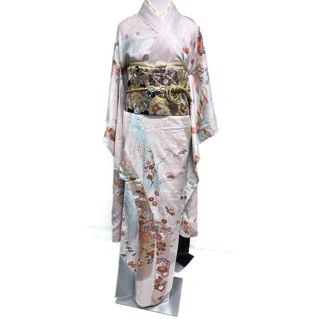 金駒刺繍 金彩 松竹梅 雲模様 鹿の子 振袖 成人式 偉 着物 032a p 金駒刺繍 金彩 松竹梅 雲模様 鹿の子 振袖 成人式 偉 着物 032a p