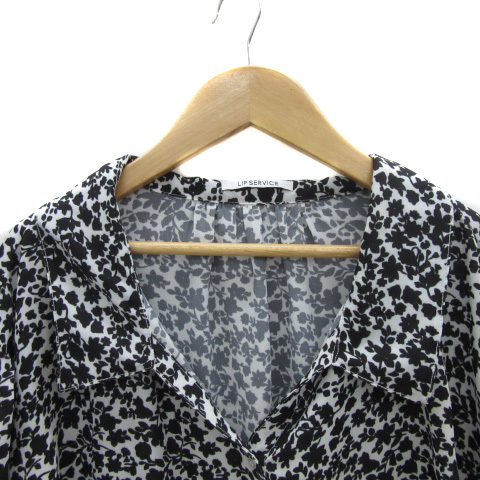 リップサービス LIP SERVICE シャツ ブラウス 長袖 スキッパーカラー 総柄 オーバーサイズ F 黒 ブラック 白 ホワイト /YS7 レディース_画像3