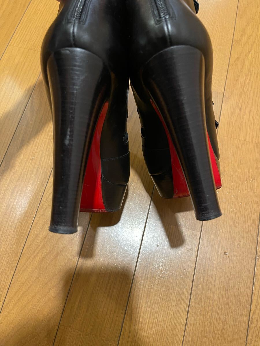 里張り済 Christian Louboutin クリスチャンルブタン ブーティ 38 23.5-24cm ブラック プラットフォーム チャンキーヒール
