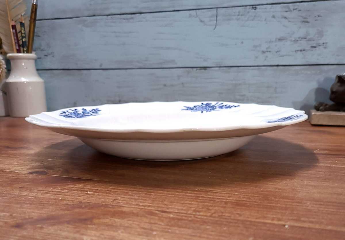 英國アンティーク Cauldon コウルドン スーププレート 深皿 26cm 花リム インテリア コールドン イギリス制 花柄 ホワイト×ブルー 2
