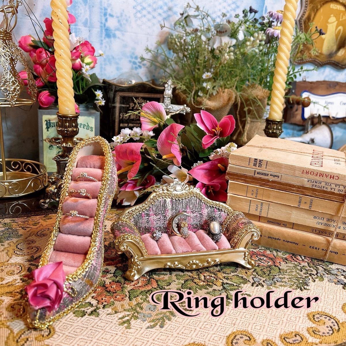 アンティーク雑貨アクセサリーホルダー 2個(gè)セットpinkカウチハイヒール#店舗什器#アクセサリースタンド#アンティーク