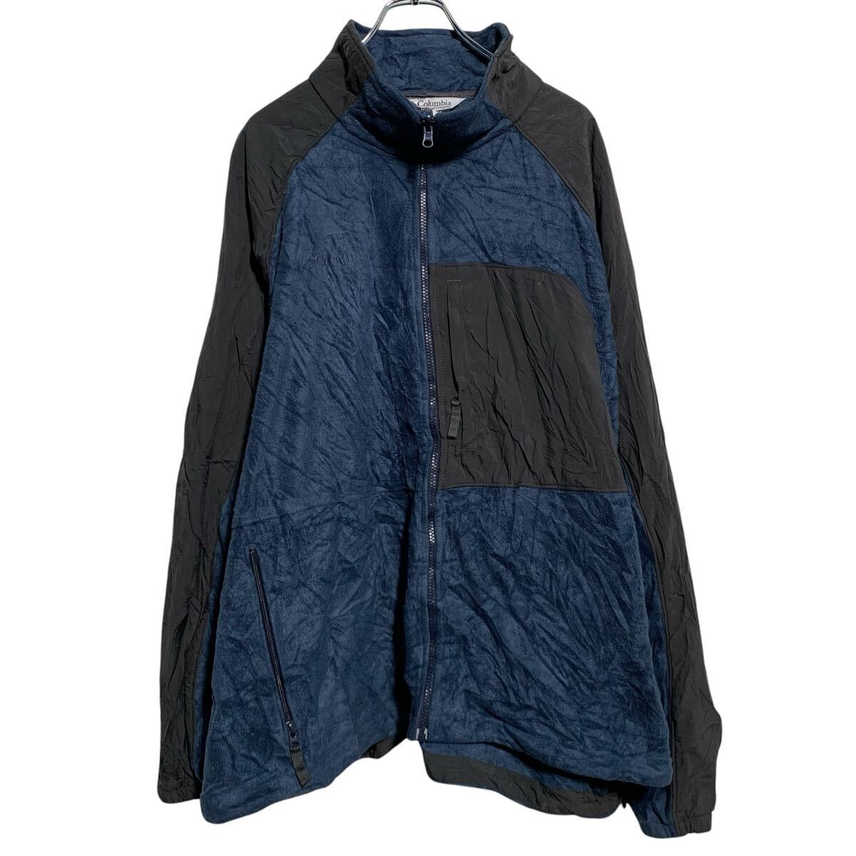 Columbia フリースジャケット 3XL ネイビー ブラック コロンビア ジップアップ ビッグサイズ アウトドア 古著卸 アメリカ仕入 a702-7096