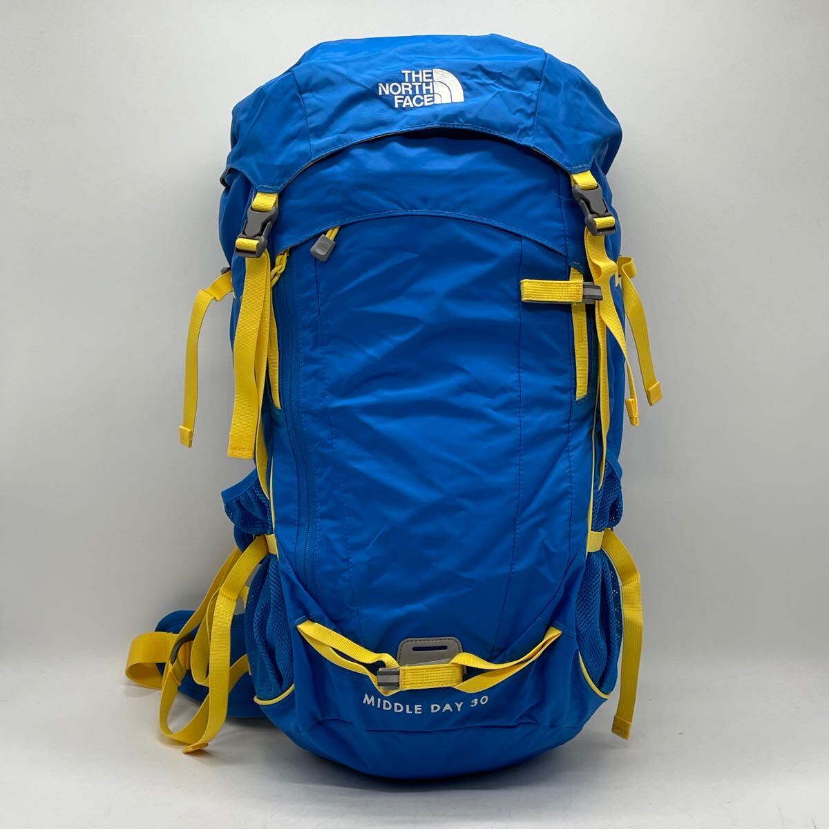 ⑩BN3184● THE NORTH FACEノースフェイス MIDDLE DAY 30 リュックサック バックパック アウトドア ブルー×イエロー レインカバー付き