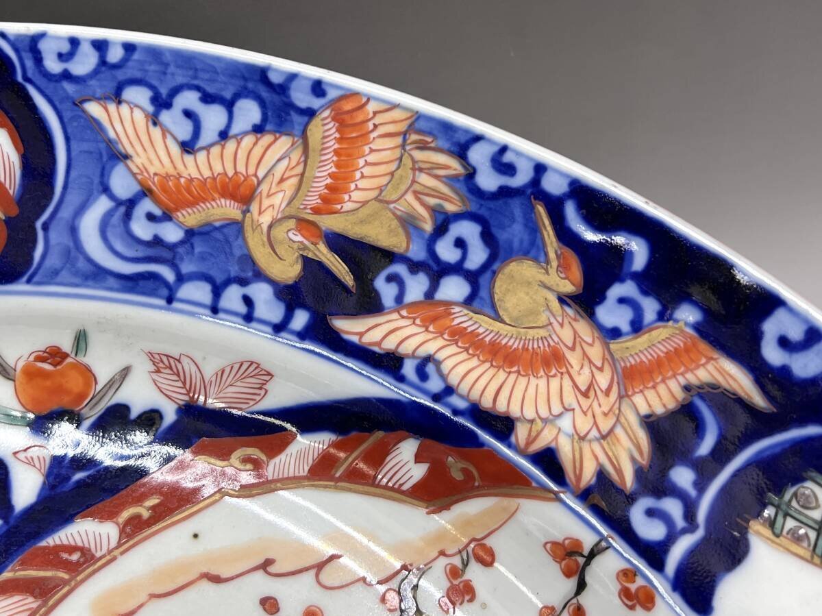時代物!豪華 古伊万里 染錦金襴手花鳥文 大皿 飾り皿 直径45cm 時代物!豪華 古伊万里 染錦金襴手花鳥文 大皿 飾り皿 直径45cm