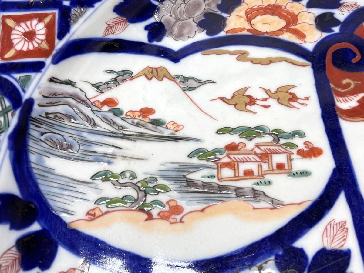 時代物!豪華 古伊万里 染錦金襴手花鳥文 大皿 飾り皿 直径45cm 時代物!豪華 古伊万里 染錦金襴手花鳥文 大皿 飾り皿 直径45cm