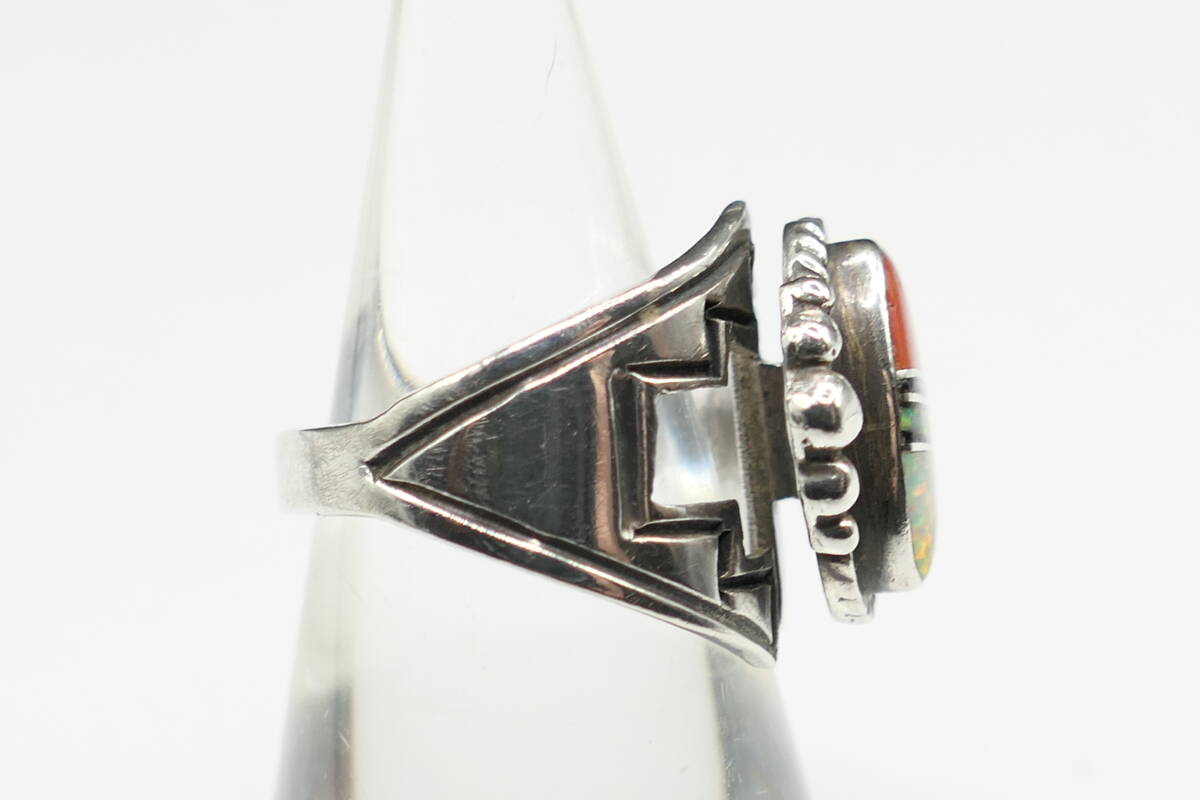 未使用　9号　ズニ　LP刻印　コーラル　オパール　インレイ　リング　指輪_画像5