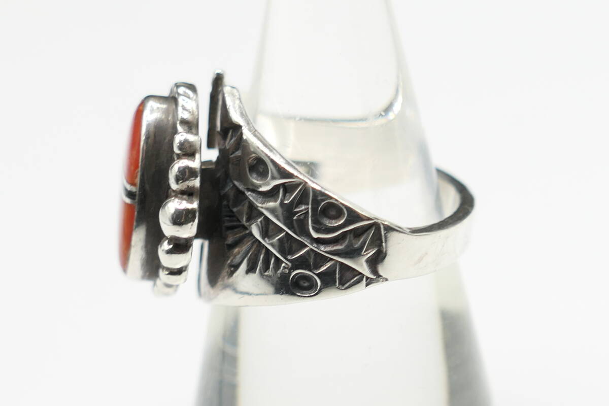 未使用　9号　ズニ　LP刻印　コーラル　オパール　インレイ　リング　指輪_画像6