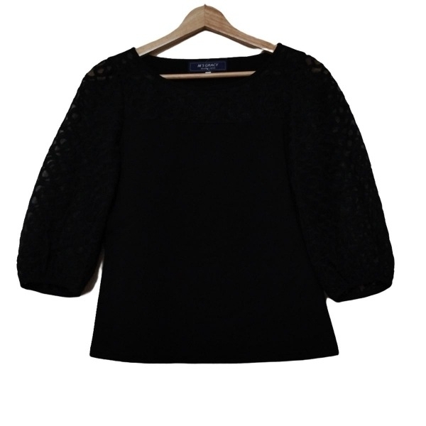 M'S GRACY(エムズグレイシー) 七分袖カットソー サイズ38 M レディース - 白 クルーネック/レース エムズグレイシー M\u0027S GRACY 七分袖カットソー サイズ40 M - 黒×白