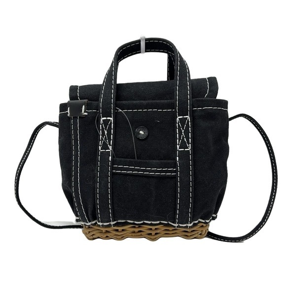 エバゴス ebagos トートバッグ - 黒×ベージュ かごバッグ/2way エバゴス ebagos トートバッグ - 黒×ベージュ かごバッグ/2way