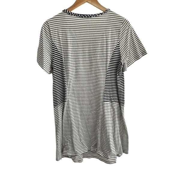 ヒロコビス HIROKO BIS サイズ15AB L - グレーベージュ×黒 レディース クルーネック/半袖/ひざ丈/ボーダー 美品 ワンピース