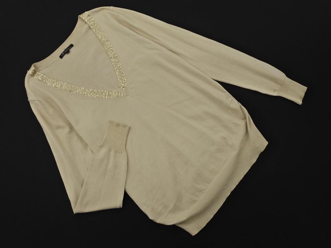 23區(qū) Vネック スパンコール ニット セーター size38/ライトベージュ ■◇ ☆ fba3 レディース