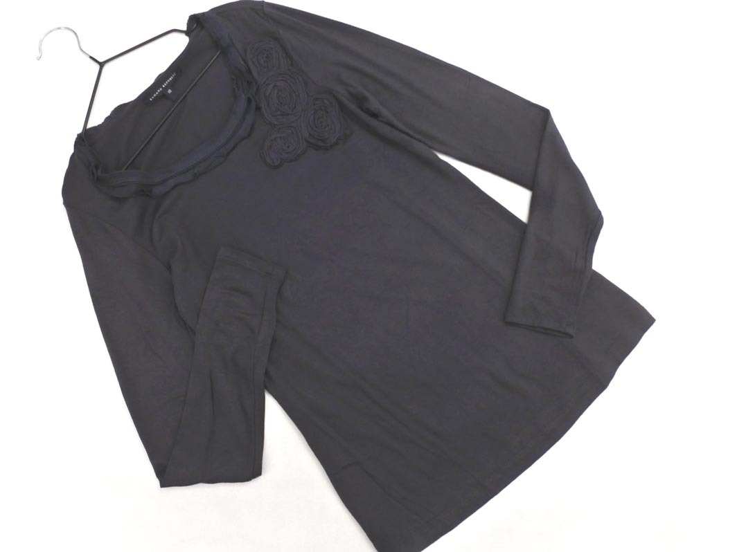 BANANA REPUBLIC バナナリパブリック フリル 花 モチーフ Tシャツ sizeXS/濃紺 ■◇ ☆ fba4 レディース