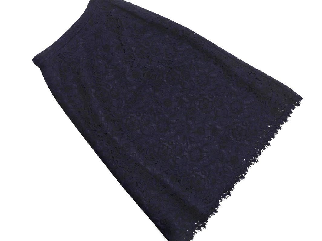 NATURAL BEAUTY BASIC ナチュラルビューティーベーシック 総レース ロング スカート sizeS/紺 ■◇ ☆ fba4 レディース