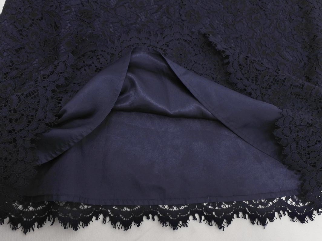 NATURAL BEAUTY BASIC ナチュラルビューティーベーシック 総レース ロング スカート sizeS/紺 ■◇ ☆ fba4 レディース