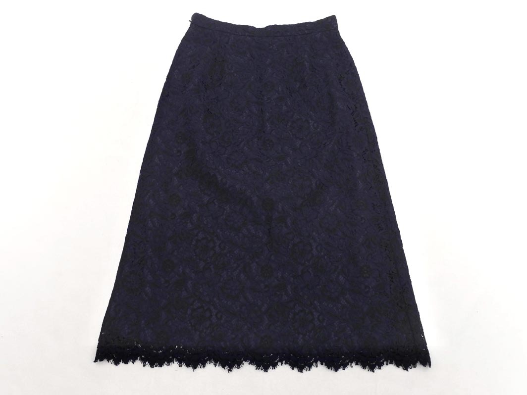NATURAL BEAUTY BASIC ナチュラルビューティーベーシック 総レース ロング スカート sizeS/紺 ■◇ ☆ fba4 レディース