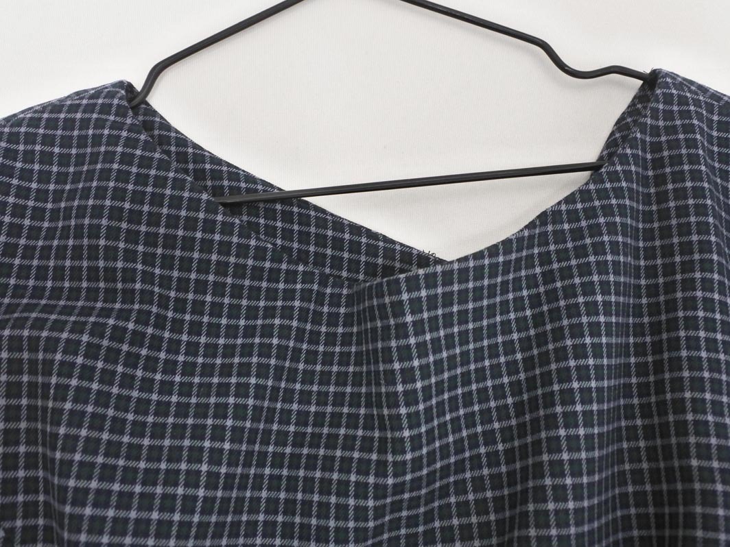 NATURAL BEAUTY BASIC ナチュラルビューティーベーシック ベルト 付き チェック ワンピース sizeS/紺 ■◇ ☆ fba4 レディース