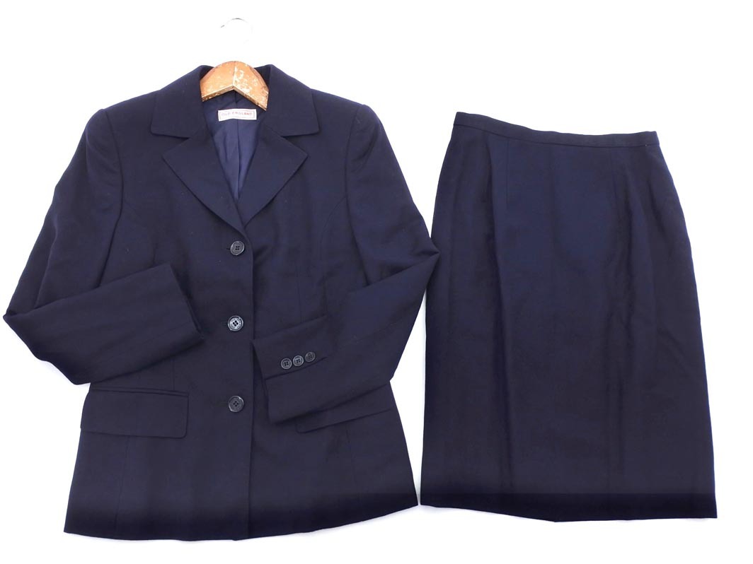 OLD ENGLAND オールドイングランド ウール100% セットアップ ジャケット スカート スーツ size36/濃紺 ◇■ ☆ fba4 レディース