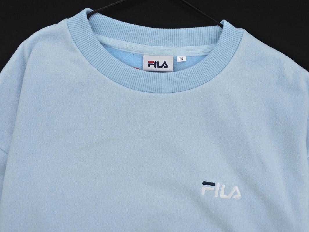 新品 FILA フィラ 里フリース ロゴ スウェット sizeM/水色 ◇■ ☆ fbb0 レディース
