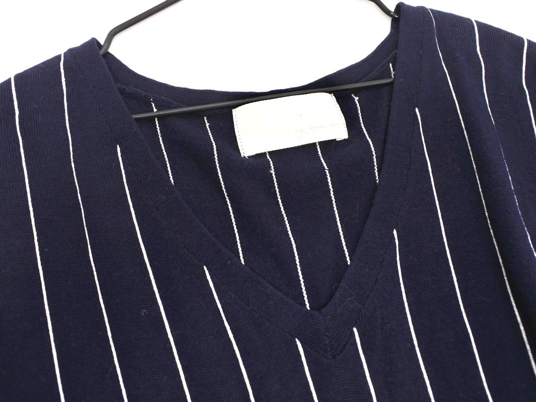 UNTITLED アンタイトル ウール混 ストライプ ニット ワンピース size2/紺 ◇■ ☆ fbb0 レディース