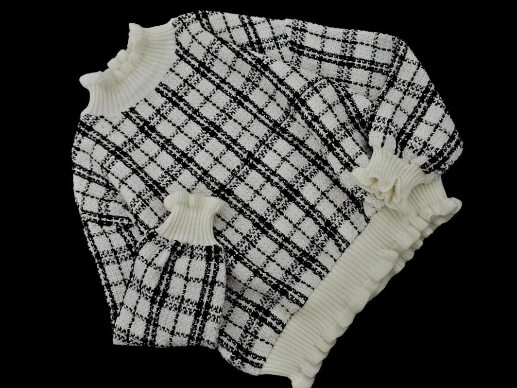one way ワンウェイ ツイード チェック ハイネック カットソー sizeM/白ｘ黒 ◇■ ☆ fbb3 レディース