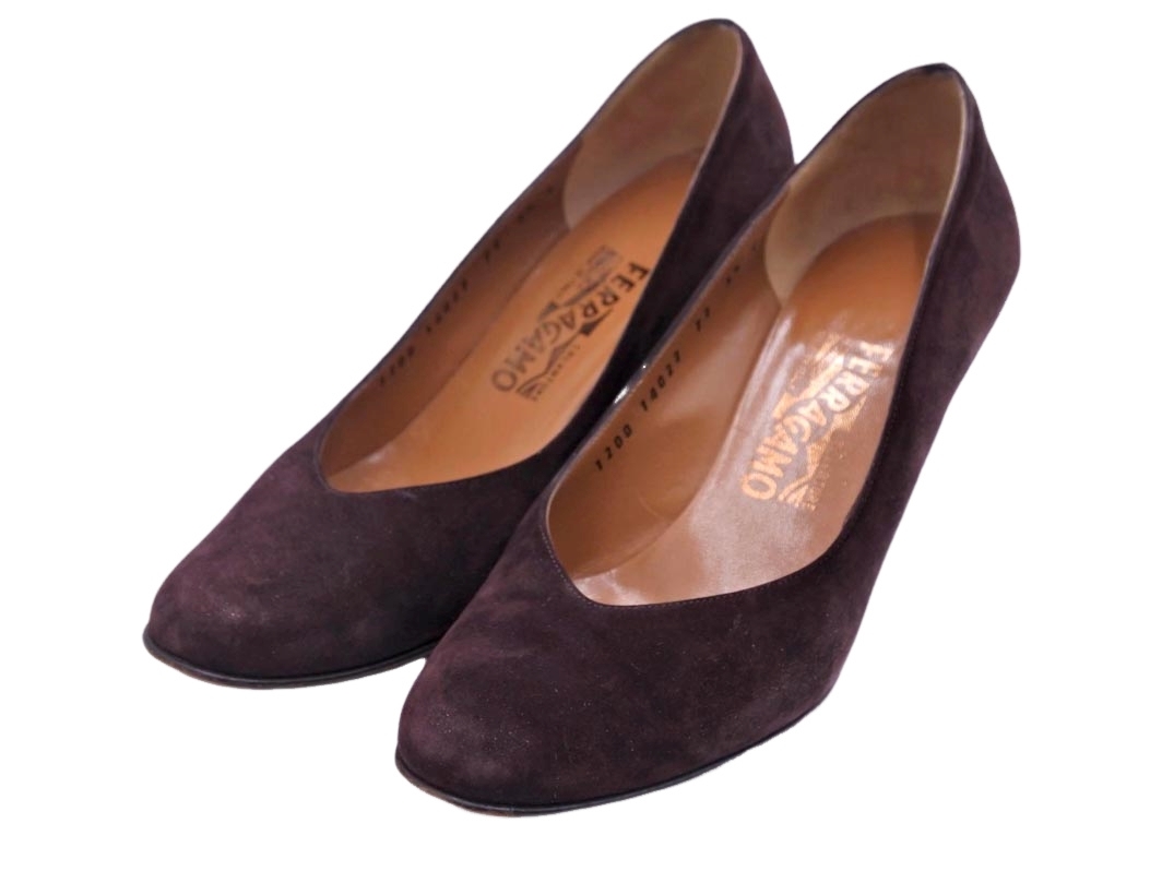 Salvatore Ferragamo サルヴァトーレフェラガモ スウェード ミドルヒール パンプス size5.5（23.0cm）/茶 ◇■ ☆ fbb7 レディース