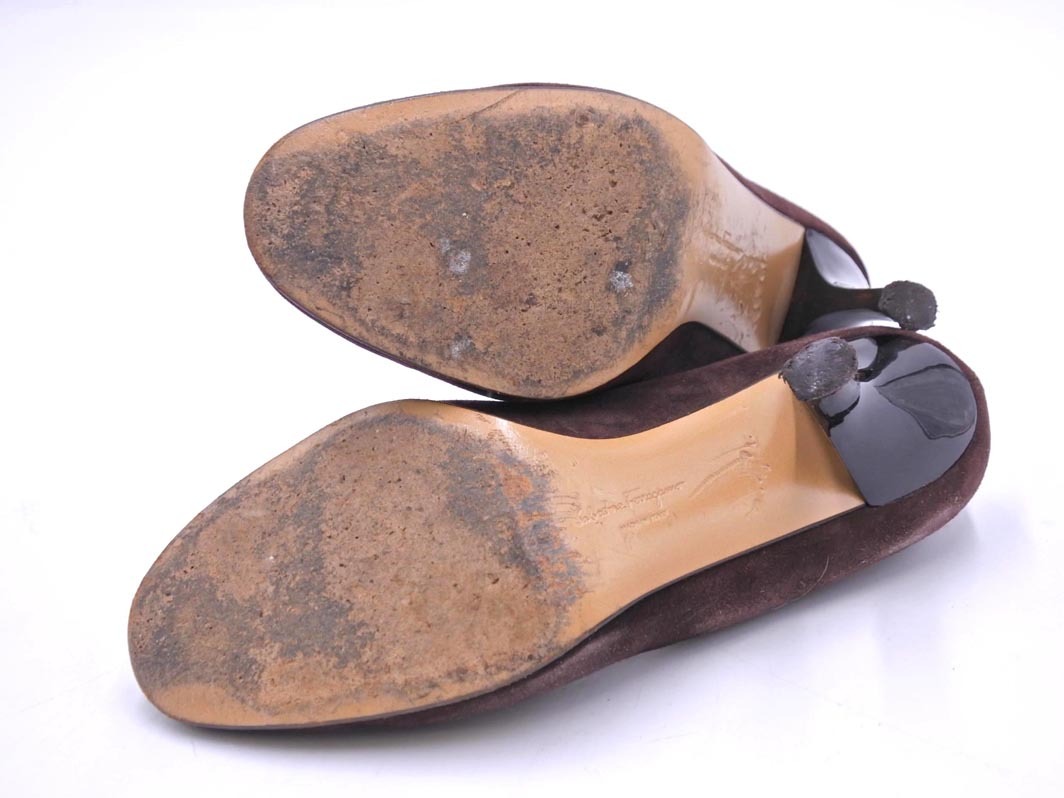 Salvatore Ferragamo サルヴァトーレフェラガモ スウェード ミドルヒール パンプス size5.5（23.0cm）/茶 ◇■ ☆ fbb7 レディース