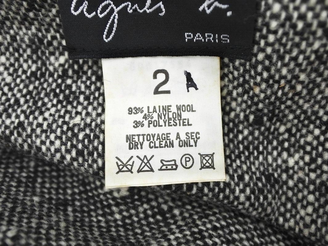 agnes b アニエスベー ウール混 総柄 ミニ スカート size2/黒 ◇■ ☆ fbb7 レディース