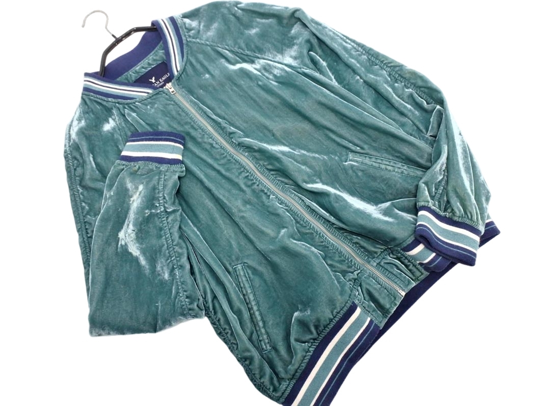 AMERICAN EAGLE アメリカンイーグル ベロア ブルゾン ジャケット sizeM/青緑 ◇■ ☆ fbb7 メンズ