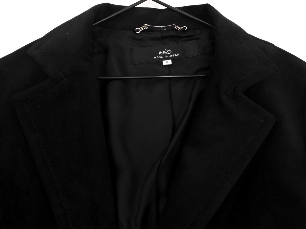 INED イネド ベロア テーラード ジャケット size9/黒 ◇■ ☆ fbb8 レディース