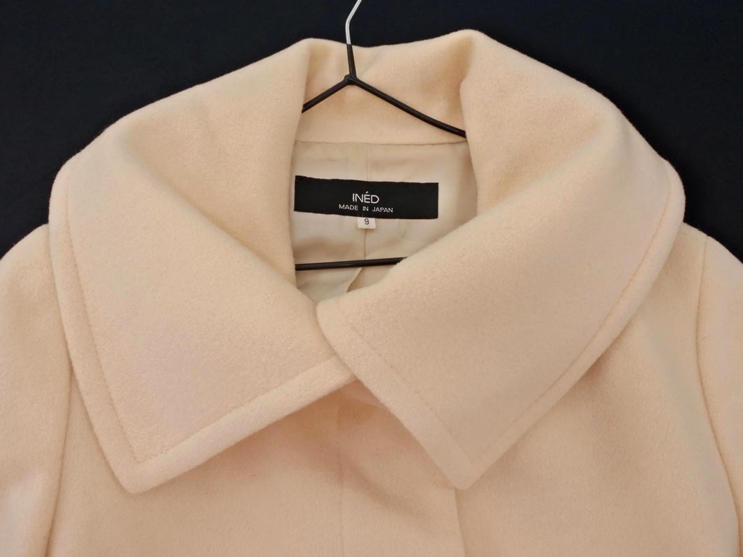 INED イネド ウール100% ビッグカラー ジャケット size9/オフホワイト ◇■ ☆ fbb9 レディース