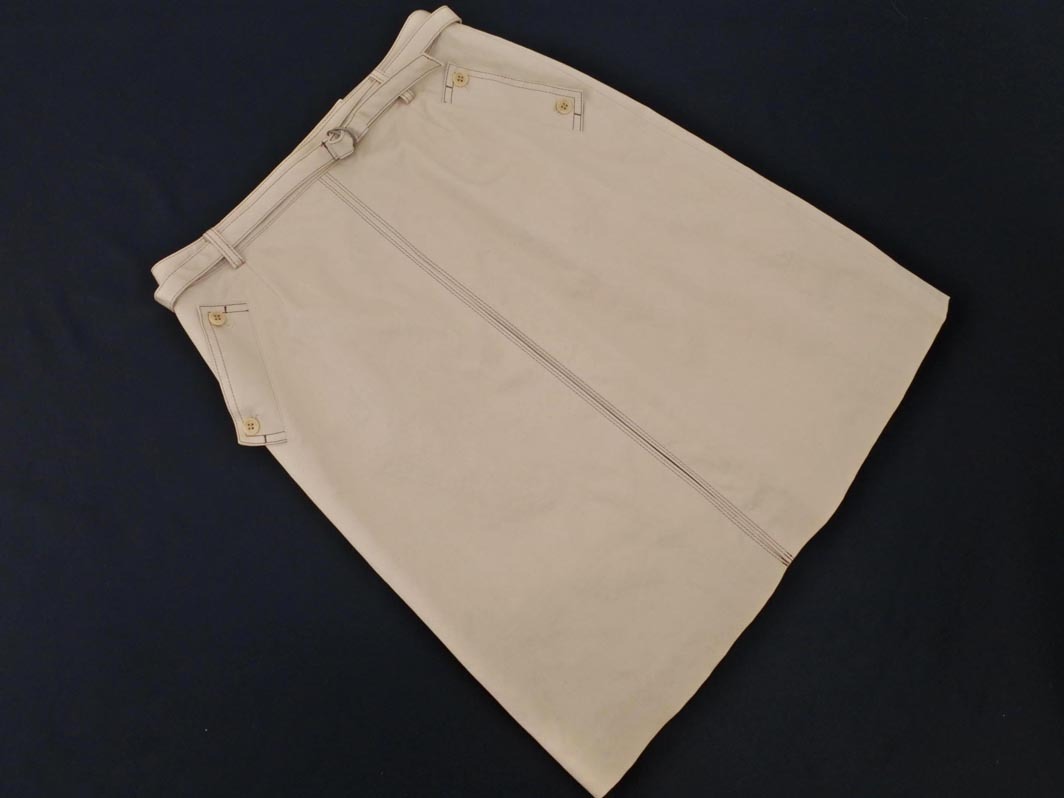 Aquascutum アクアスキュータム ベルト付き Aライン 臺(tái)形 スカート size7S/ベージュ ■◇ ☆ fbc5 レディース