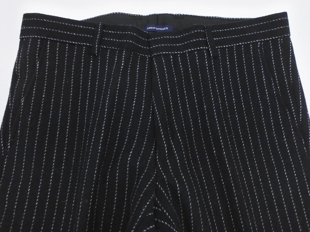 URBAN RESEARCH Urban Research шерсть . полоса конические брюки size40/ чёрный *# * fbc5 женский 