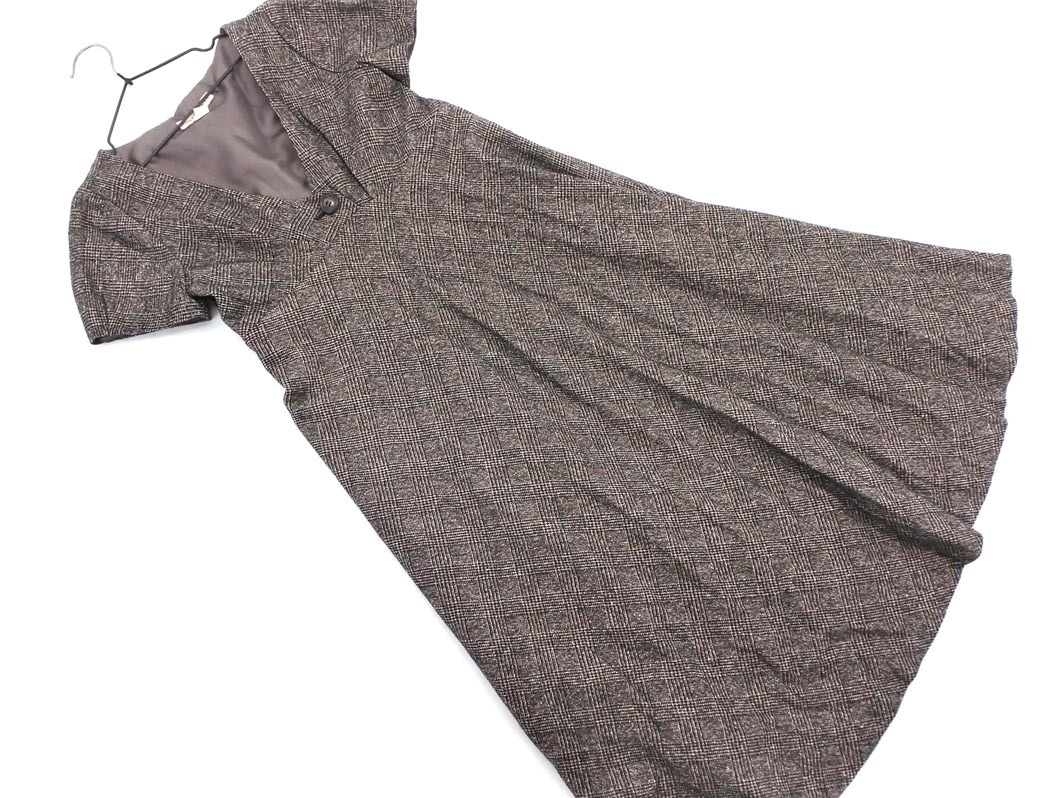 HUMAN WOMAN ヒューマンウーマン ウール混 チェック 半袖 ワンピース sizeS/茶 ◇■ ☆ fbc6 レディース