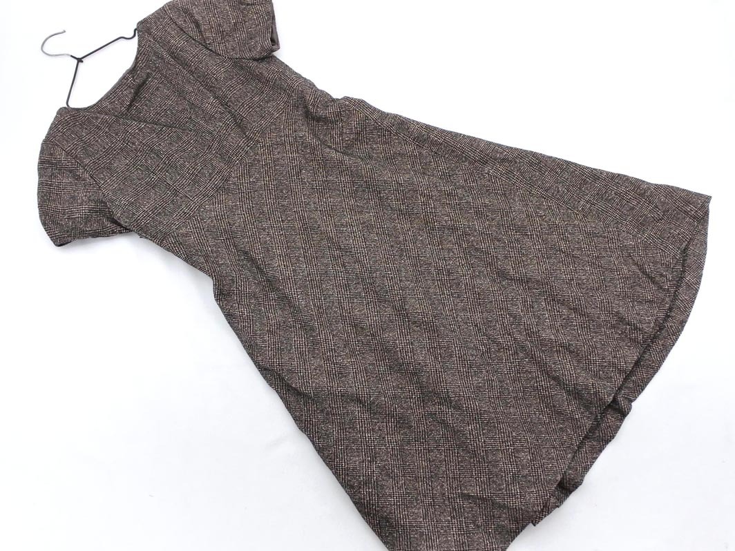 HUMAN WOMAN ヒューマンウーマン ウール混 チェック 半袖 ワンピース sizeS/茶 ◇■ ☆ fbc6 レディース