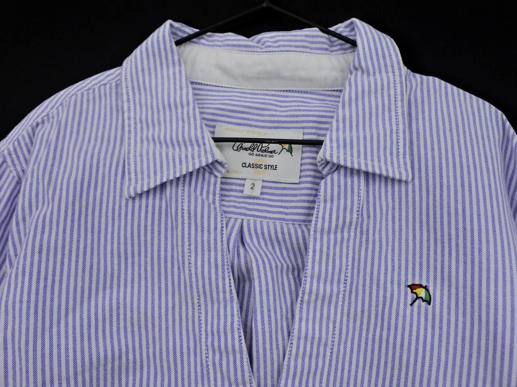 ネコポスOK arnold palmer アーノルドパーマー ストライプ プルオーバー シャツ size2/白ｘ青 ■◇ ☆ fbc7 レディース