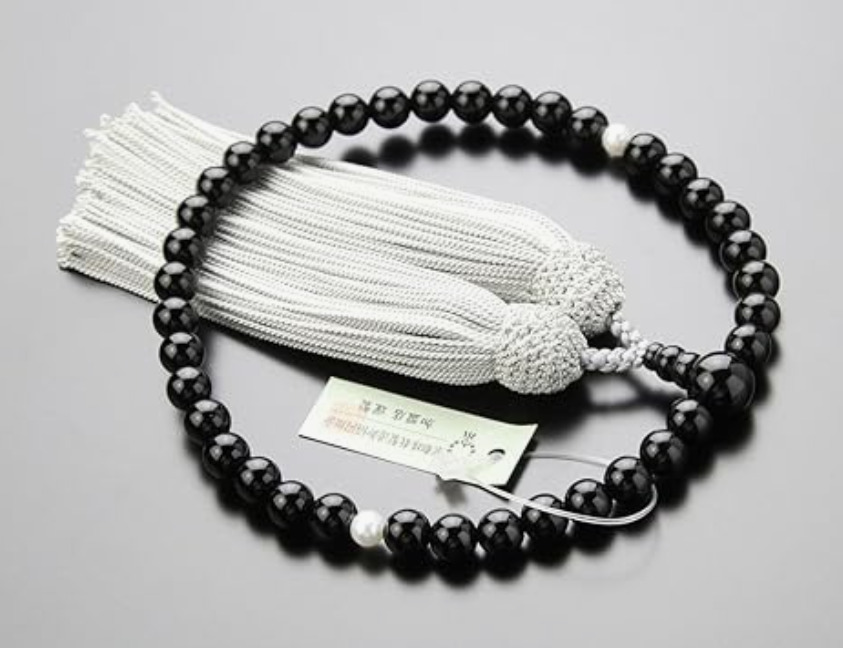 ペア数珠 男性用 黒オニキス(22玉)/女性用 黒オニキス(7mm)淡水パール ペアセット_画像4
