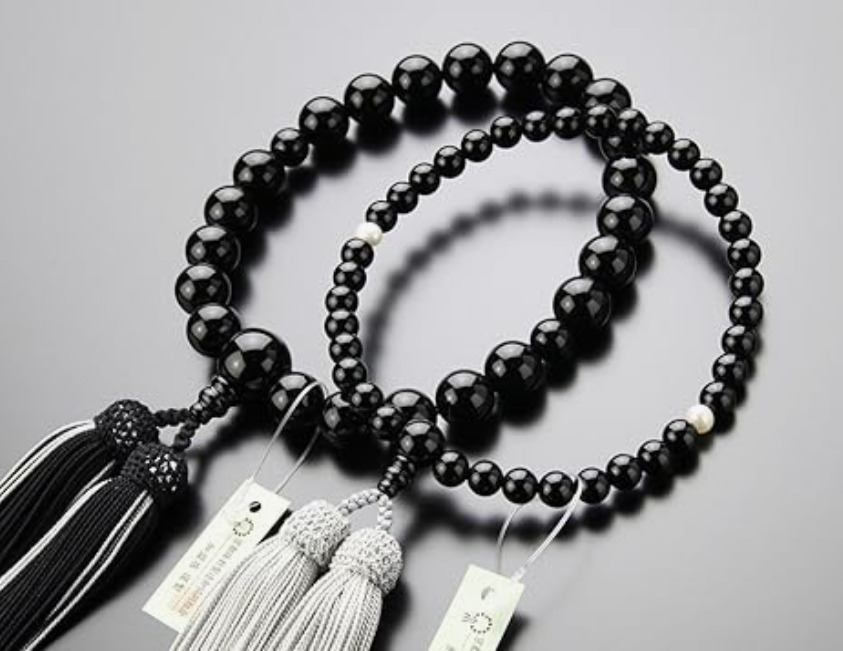 ペア数珠 男性用 黒オニキス(22玉)/女性用 黒オニキス(7mm)淡水パール ペアセット_画像2