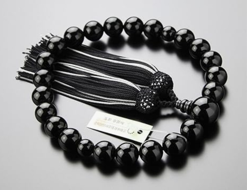 ペア数珠 男性用 黒オニキス(22玉)/女性用 黒オニキス(7mm)淡水パール ペアセット_画像3