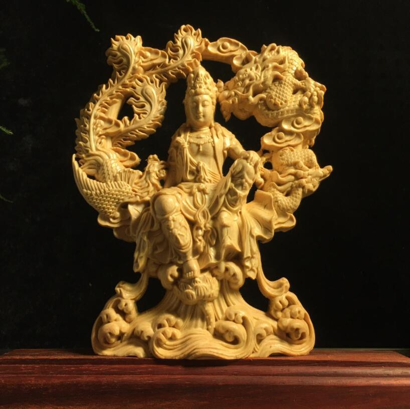 新入荷★観音菩薩 木彫 縁起物 細密彫刻 龍鳳呈祥-自在観音 仏像 置物