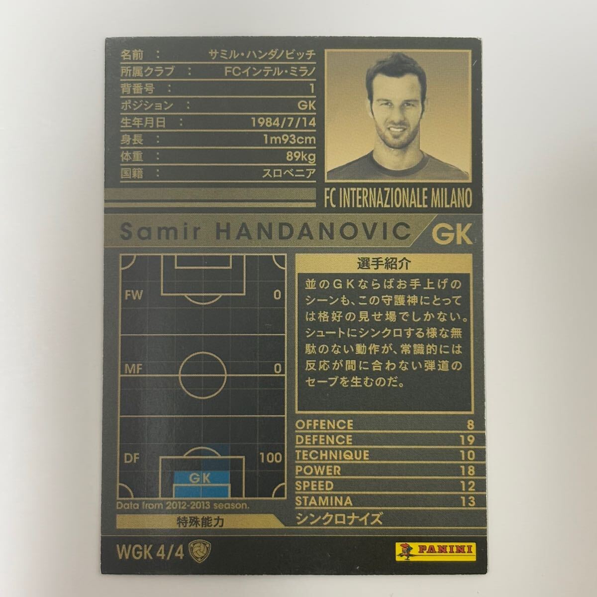 ?Panini WCCF 12-13 WGK サミル?ハンダノビッチ Samir Handanovic Internazionale Milano 2012-2013?四點(diǎn)落札で普通郵便送料無料?