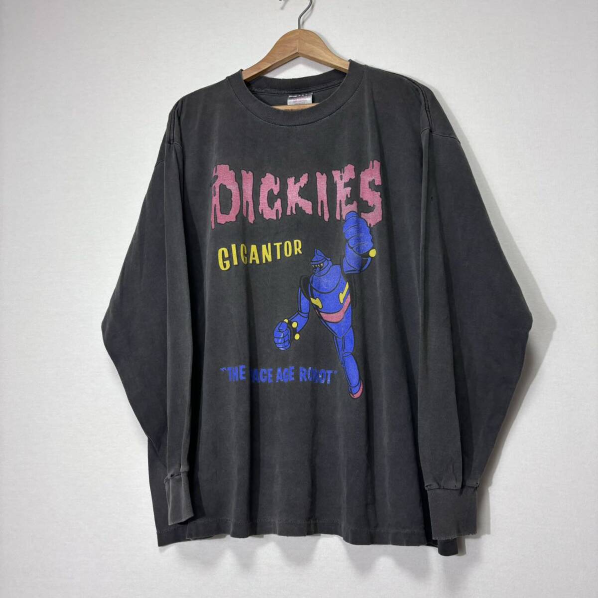 激レア ヴィンテージ 90s【The Dickies】ディッキーズ ロングスリーブ 長袖 Tシャツ XL 古着 ロックT ハーレー スミ黒 鉄人28号 ボロ boro_画像4