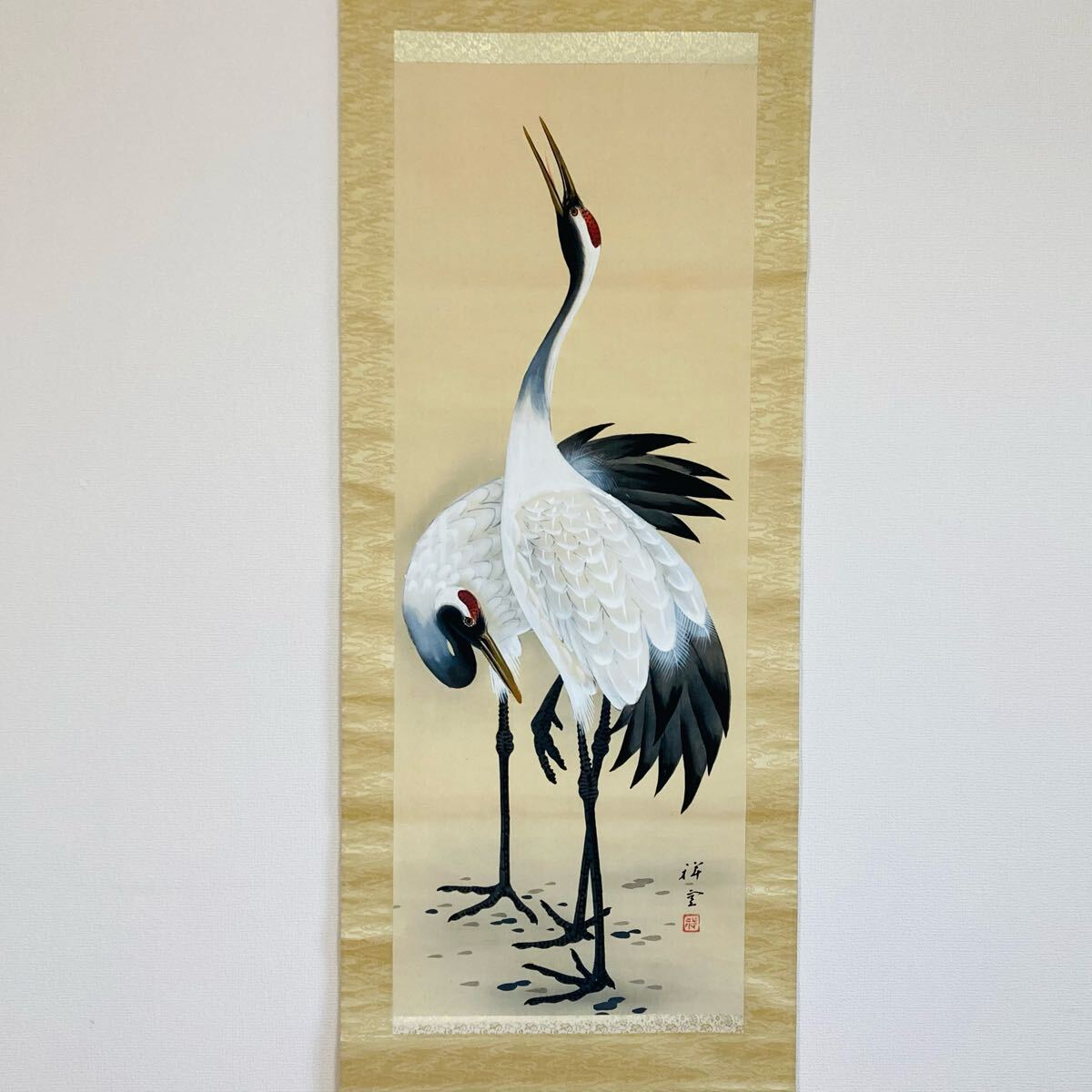 青草銘「鶴」花鳥画 掛軸 絹本 特大幅(□パブロ・ピカソ□油彩 青草銘「鶴」花鳥画 掛軸 絹本 特大幅(□パブロ・ピカソ□油彩