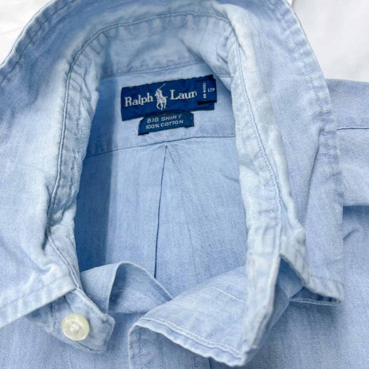 ラルフローレン Ralph Lauren BIG SHIRT ライトデニムシャツ 長袖シャツ メンズ ワンポイント コットン100% Lサイズ 6-295